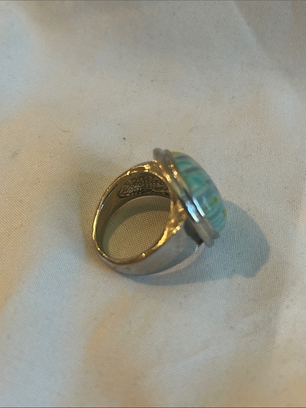 Handcrafted Floral Glass Dome Statement Ring - Blue & Yellow - Picture 3 of 6